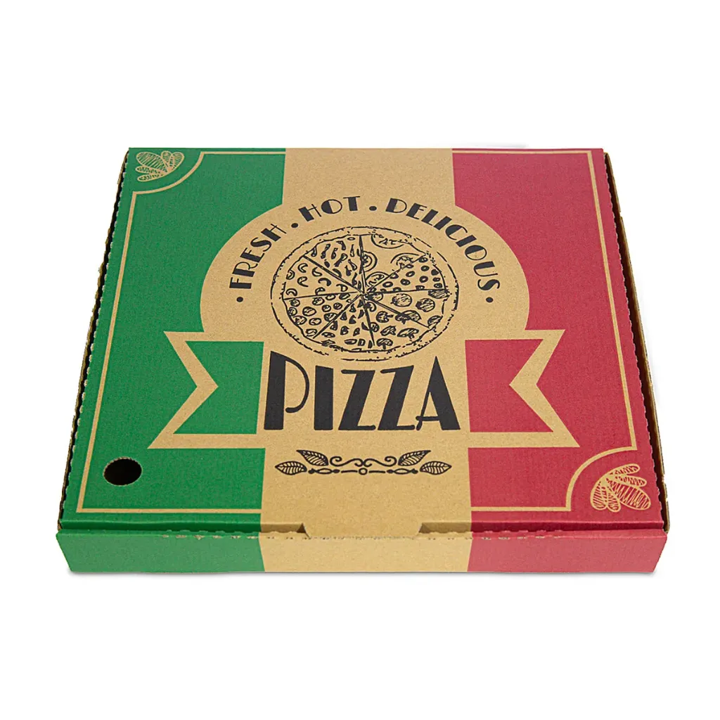Kraft Recycle Paper Family Pizza Box 15 Inch Brown with Printing (50pcs/ctn)