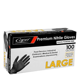 [GLOVES-BLKL-1000] Gloves Nitrile Powder Free Black Large Capri(1000pcs)100pcsx10pkt