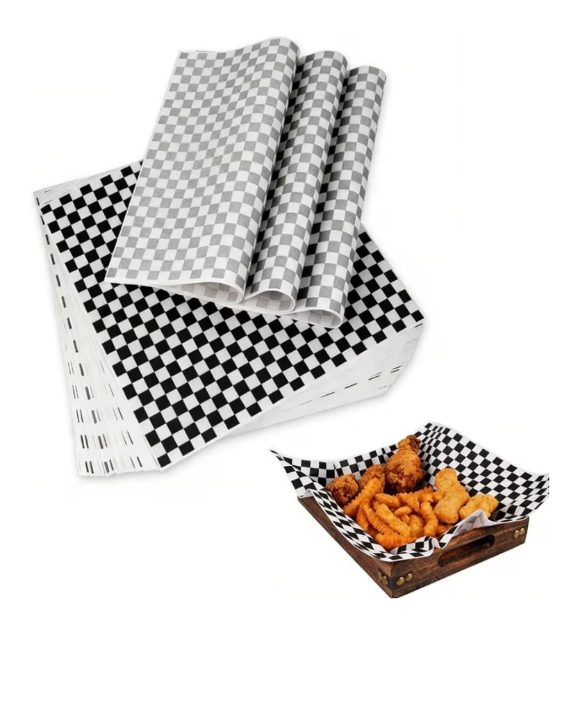 [PAP-GPBLKWHT190] Greaseproof Gingham Black/White 190x300 (200/rm)