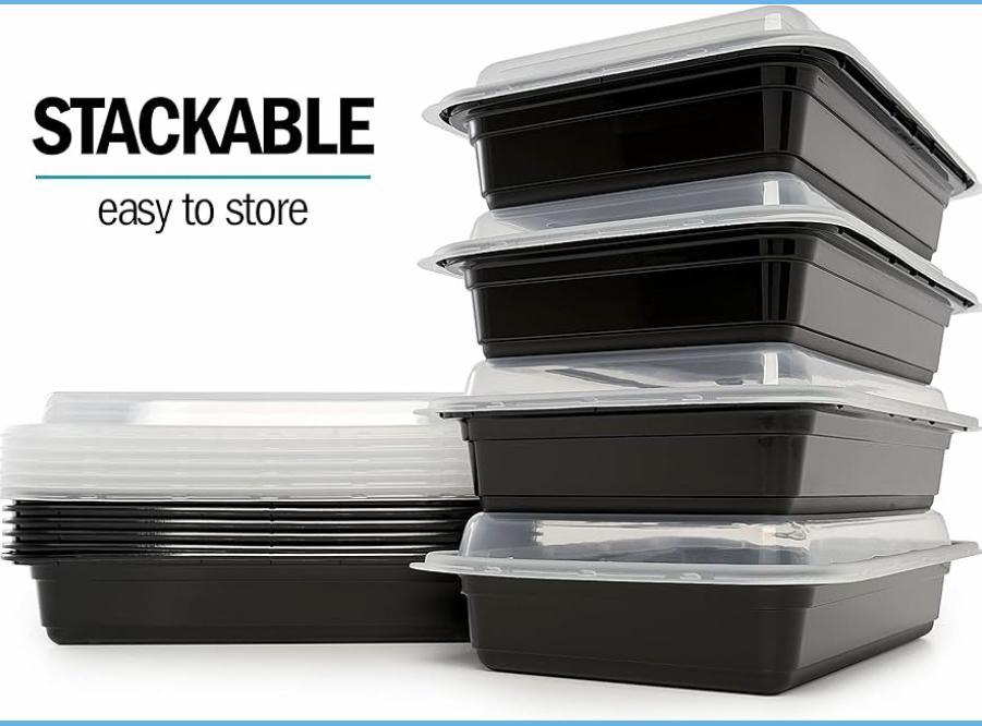 24oz Rectangle Black Container + Lid (300pcs/ctn) Plastic